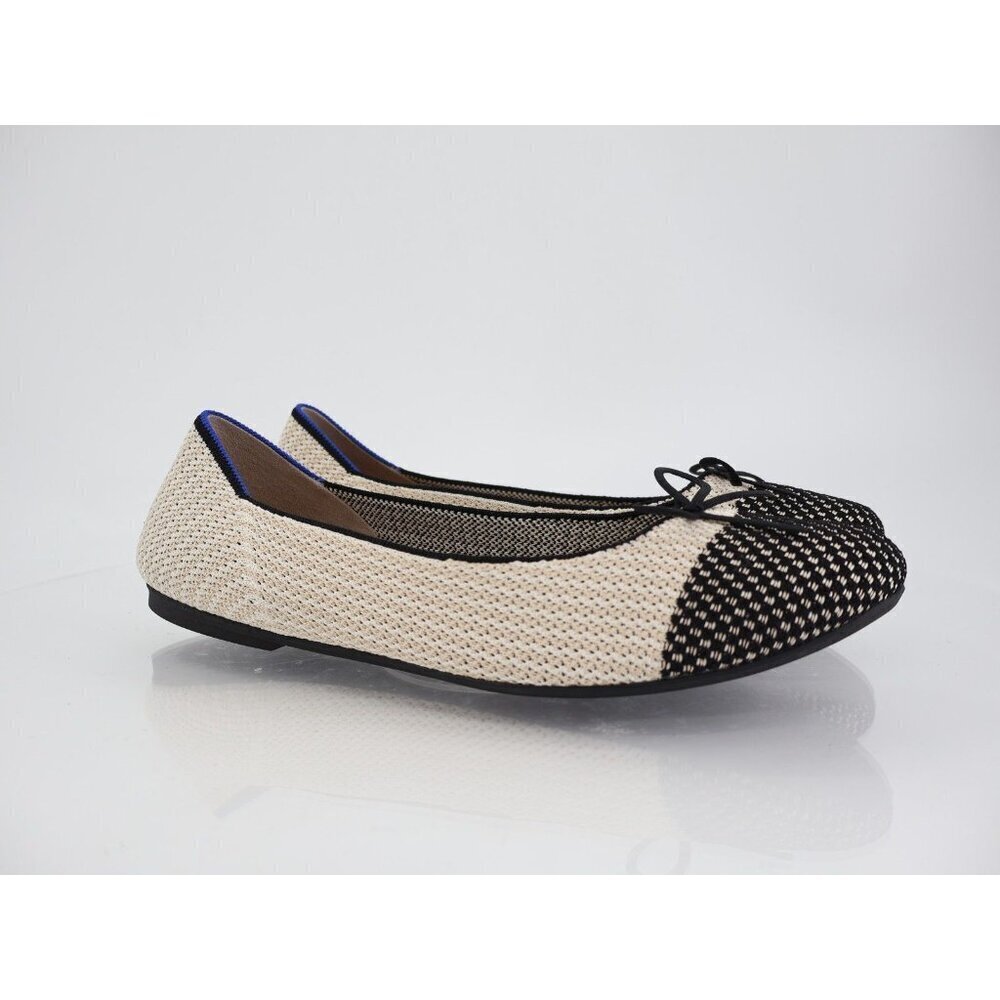 Rothy's Coco The Ballet Flat Cream Black Woven Bow Tie Flats Size 13